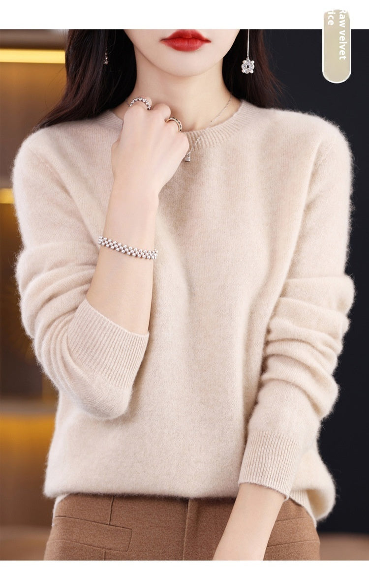 Classic Pure Wool Crew Neck Sweater – Elegant Everyday Pullover for Lovers & Soulmates | same ANTHEM - Raw Velvet Rice