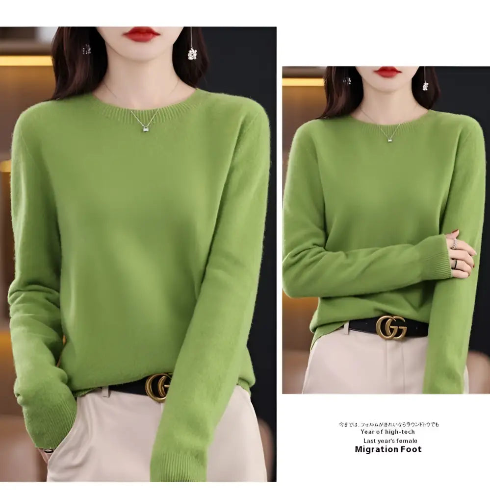 Classic Pure Wool Crew Neck Sweater – Elegant Everyday Pullover for Lovers & Soulmates | same ANTHEM - Diamond Green / L