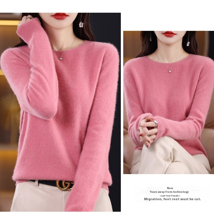 Classic Pure Wool Crew Neck Sweater – Elegant Everyday Pullover for Lovers & Soulmates | same ANTHEM - Light Pink / L
