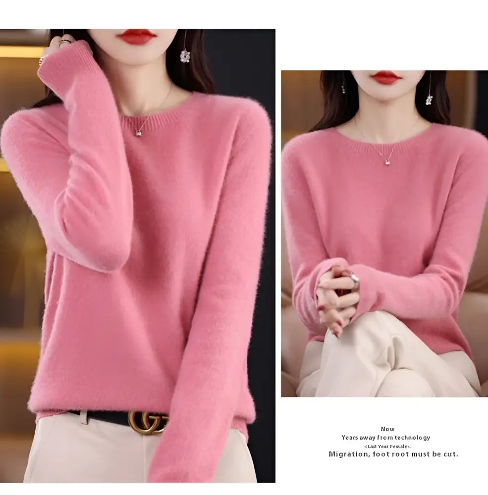 Classic Pure Wool Crew Neck Sweater – Elegant Everyday Pullover for Lovers & Soulmates | same ANTHEM - Light Pink / L
