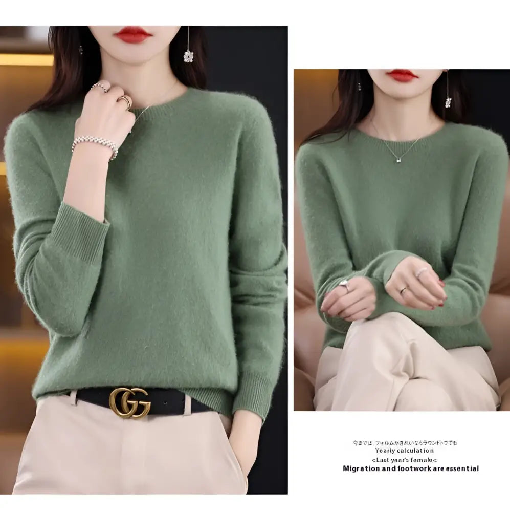 Classic Pure Wool Crew Neck Sweater – Elegant Everyday Pullover for Lovers & Soulmates | same ANTHEM - Spearmint / L
