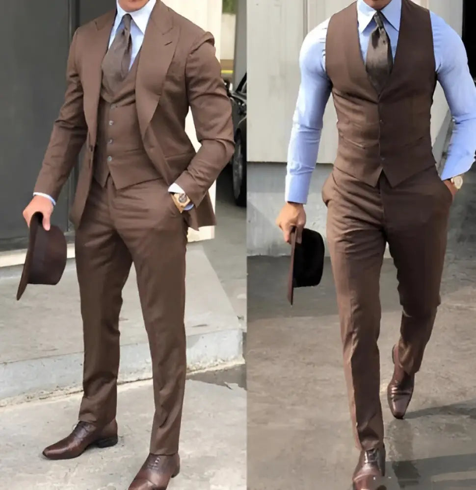 Classic Three-Piece Wedding Suit for Men – same ANTHEM | Elegant & Modern - Brown / 5XL