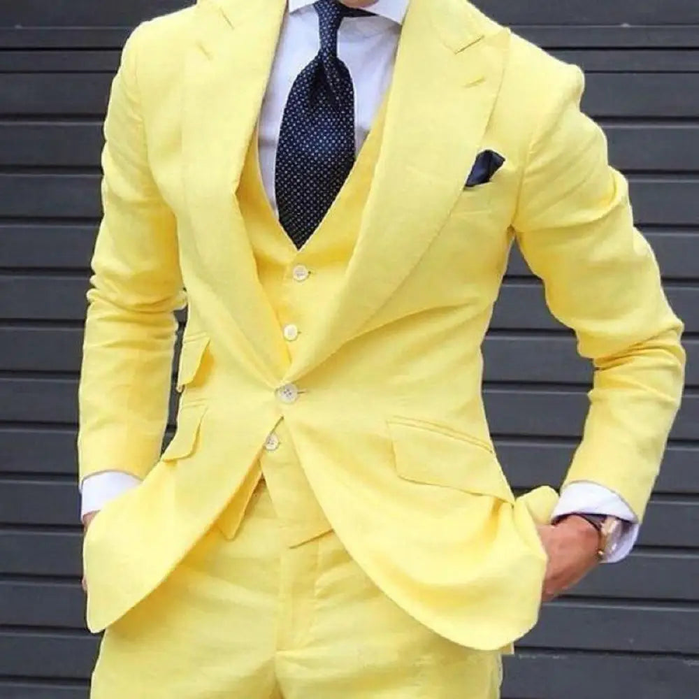 Classic Three-Piece Wedding Suit for Men – same ANTHEM | Elegant & Modern - Yellow / 5XL