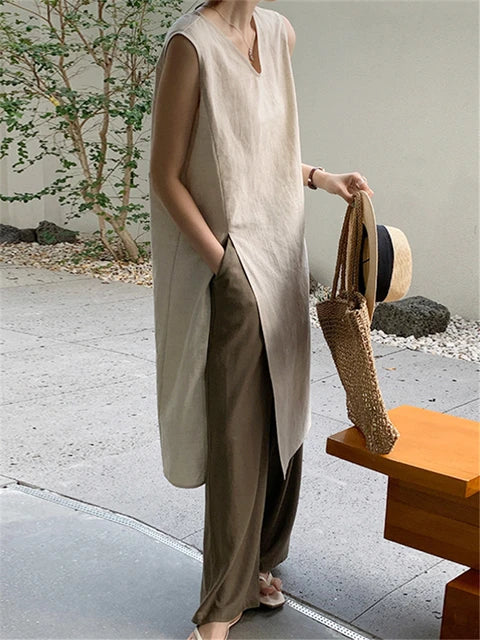 Classic Vintage Cotton Linen Dress for Women | same ANTHEM - apricot / One Size