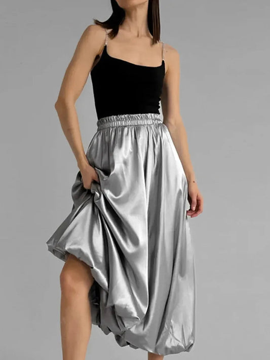 Coated Silver Balloon Skirt – Minimalist Streetwear for Soulmates | same ANTHEM