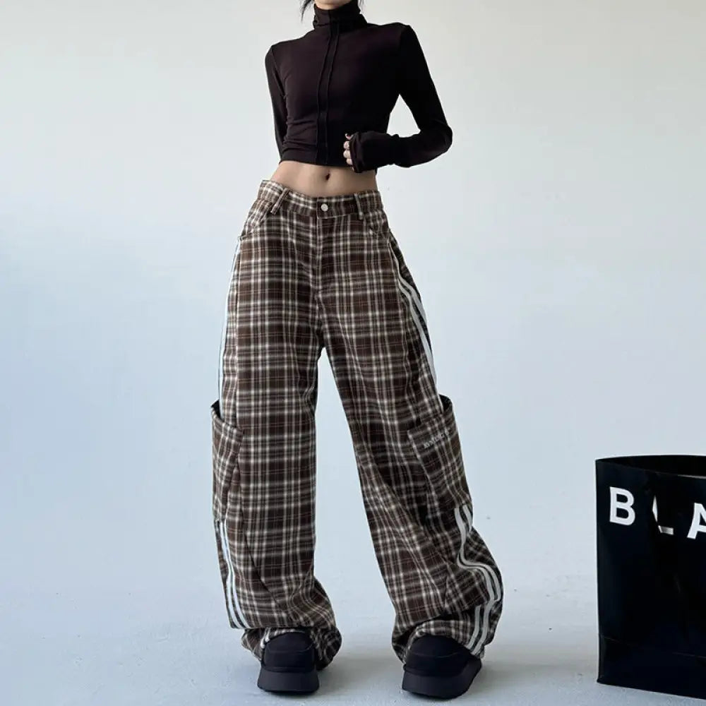 Coffee Plaid Wide Leg Pants | same ANTHEM.