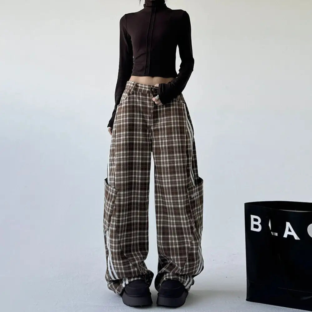 Coffee Plaid Wide Leg Pants | same ANTHEM.