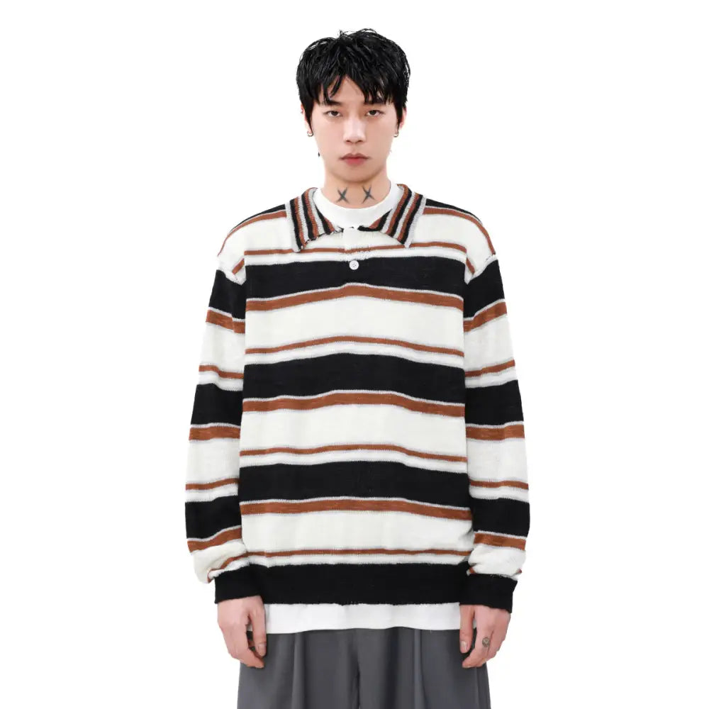 Colar Knit Striped Sweater Men | Casual Streetwear | same ANTHEM.