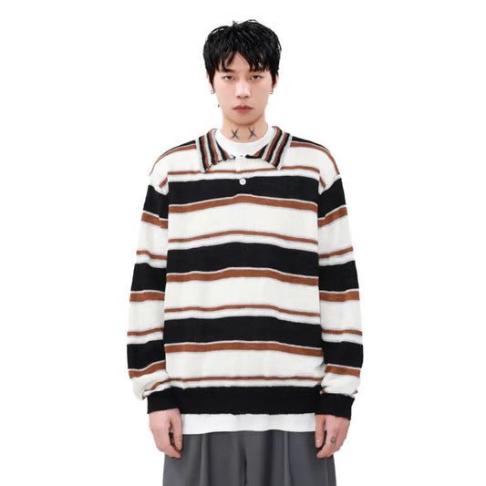Colar Knit Striped Sweater Men | Casual Streetwear | same ANTHEM.