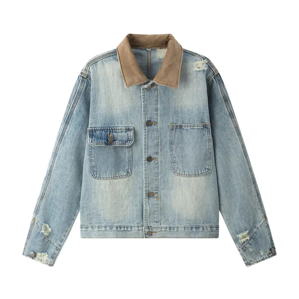 Collar Splicing Denim Jacket – Soulmate Streetwear | same ANTHEM. - Blue / S