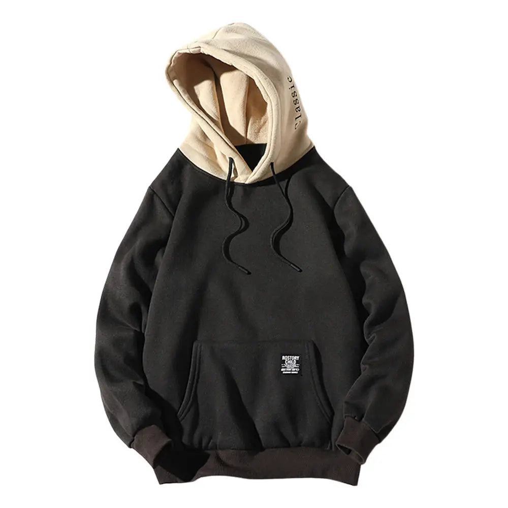 Color Block Fleece Hoodie with Letter Patch – Streetwear for Soulmates | same ANTHEM - BLACK / M