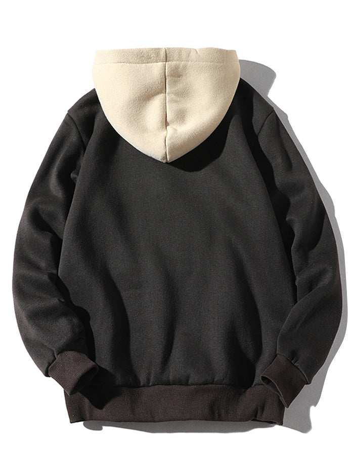 Color Block Fleece Hoodie with Letter Patch – Streetwear for Soulmates | same ANTHEM