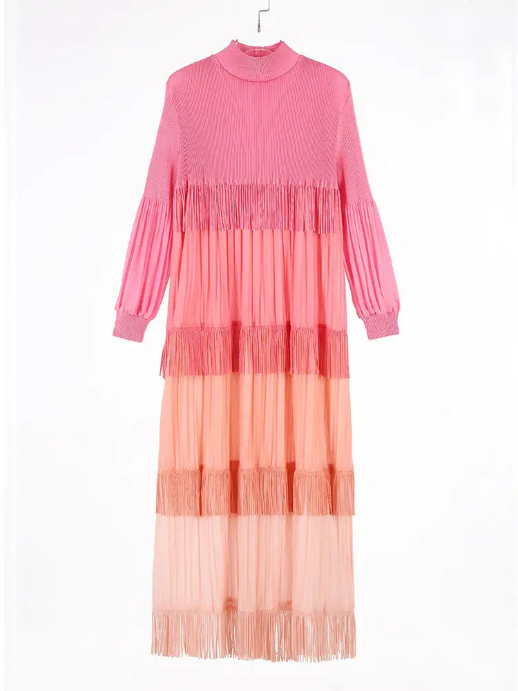 Color Blocked Tassel Maxi Dress – Soulmate Streetwear | same ANTHEM. - pink / one size