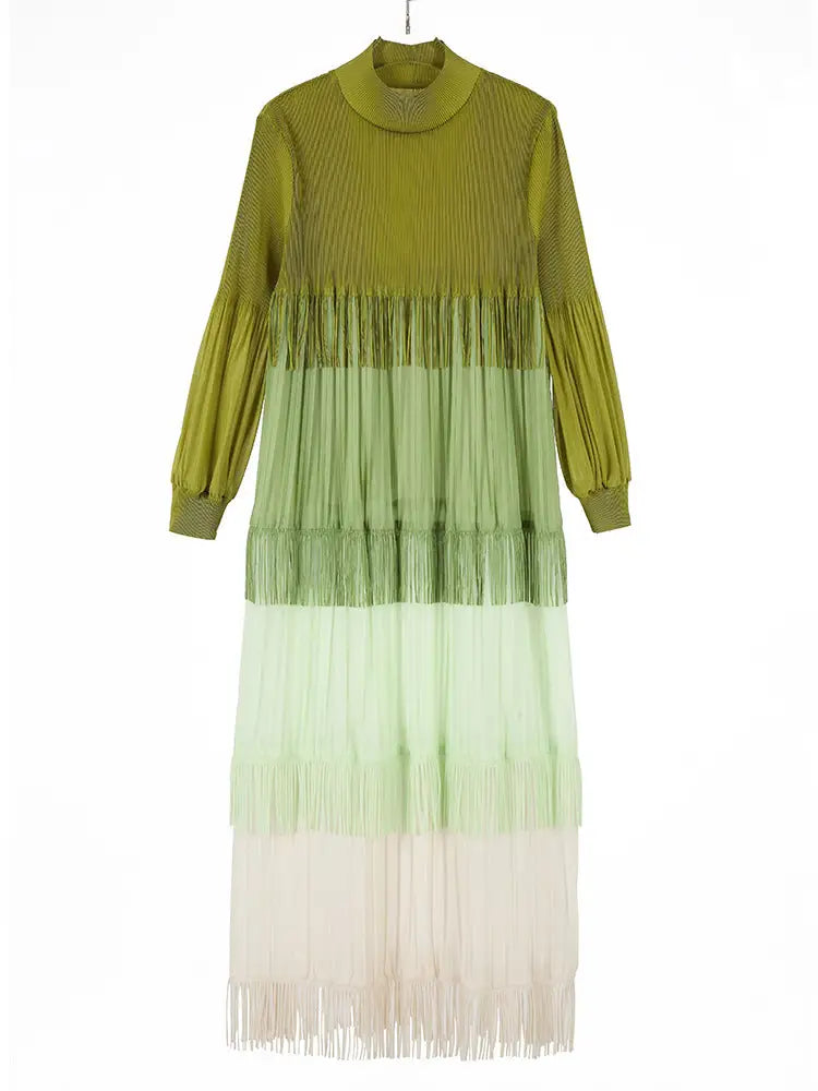 Color Blocked Tassel Maxi Dress – Soulmate Streetwear | same ANTHEM. - green / one size