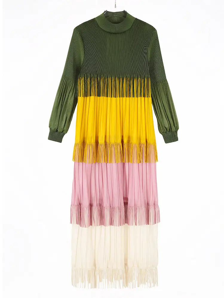 Color Blocked Tassel Maxi Dress – Soulmate Streetwear | same ANTHEM. - Seaweed color / one size