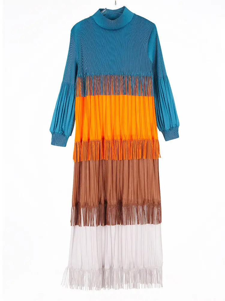 Color Blocked Tassel Maxi Dress – Soulmate Streetwear | same ANTHEM. - peacock blue / one size
