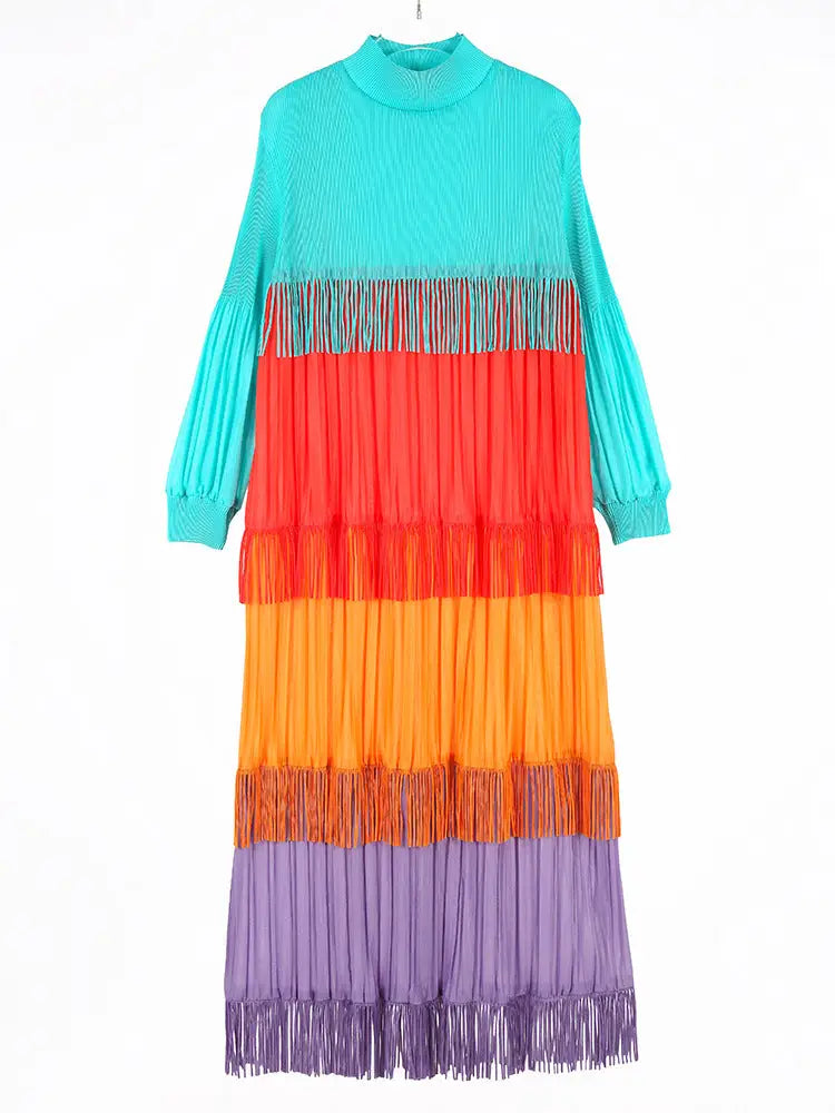 Color Blocked Tassel Maxi Dress – Soulmate Streetwear | same ANTHEM. - sky blue / one size