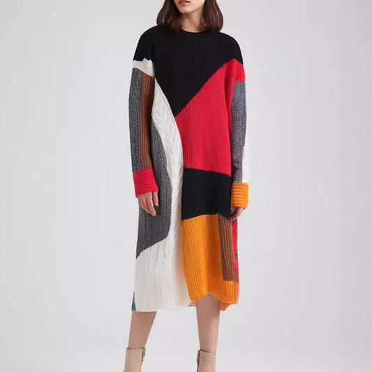 Colorblock Knit Streetwear Dress – same ANTHEM. Soulmate Style - Color collision / One Size