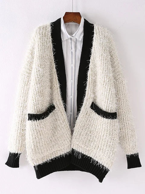 Contrast Color Knit Cardigan for Women | same ANTHEM. Soulmate Streetwear - White / One Size