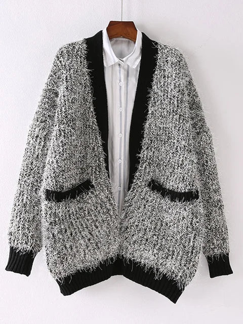 Contrast Color Knit Cardigan for Women | same ANTHEM. Soulmate Streetwear - Black / One Size