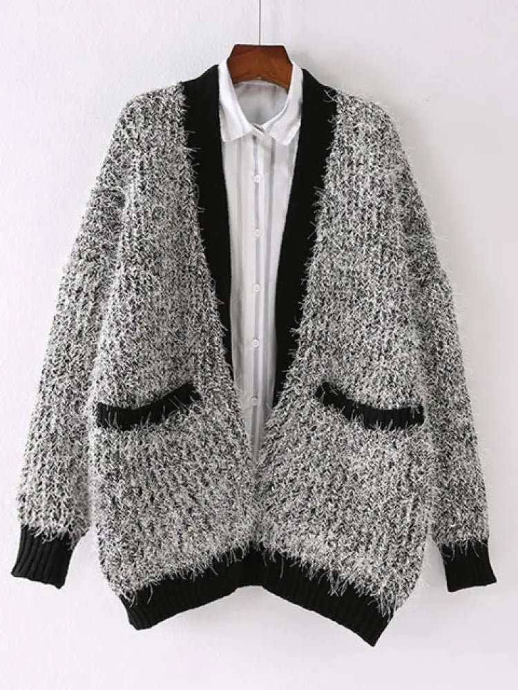 Contrast Color Knit Cardigan for Women | same ANTHEM. Soulmate Streetwear - Black / One Size