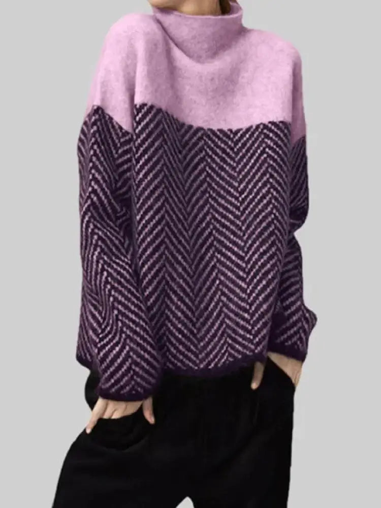 Contrast Patchwork Pullover Sweater Women | Casual Knitted Autumn Top | same ANTHEM. - Purple / One Size