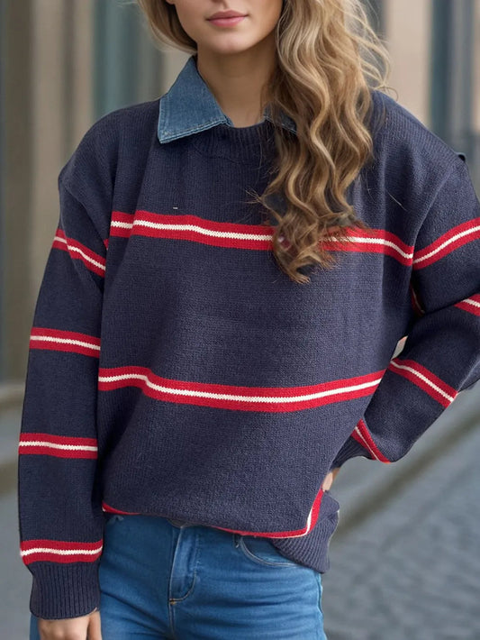 Contrast Striped Sweater – same ANTHEM | Classic Streetwear for Soulmates & Chosen Family - Indigo / S
