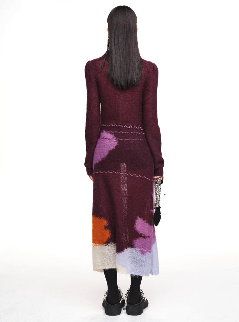 Contrasting Pattern Mohair Knitted Dress | same ANTHEM.