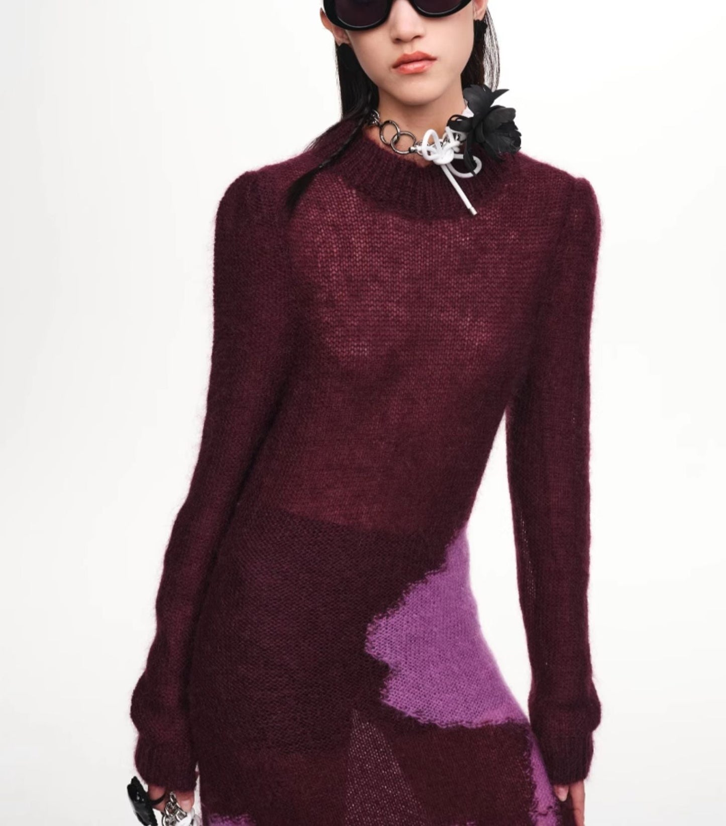 Contrasting Pattern Mohair Knitted Dress | same ANTHEM.