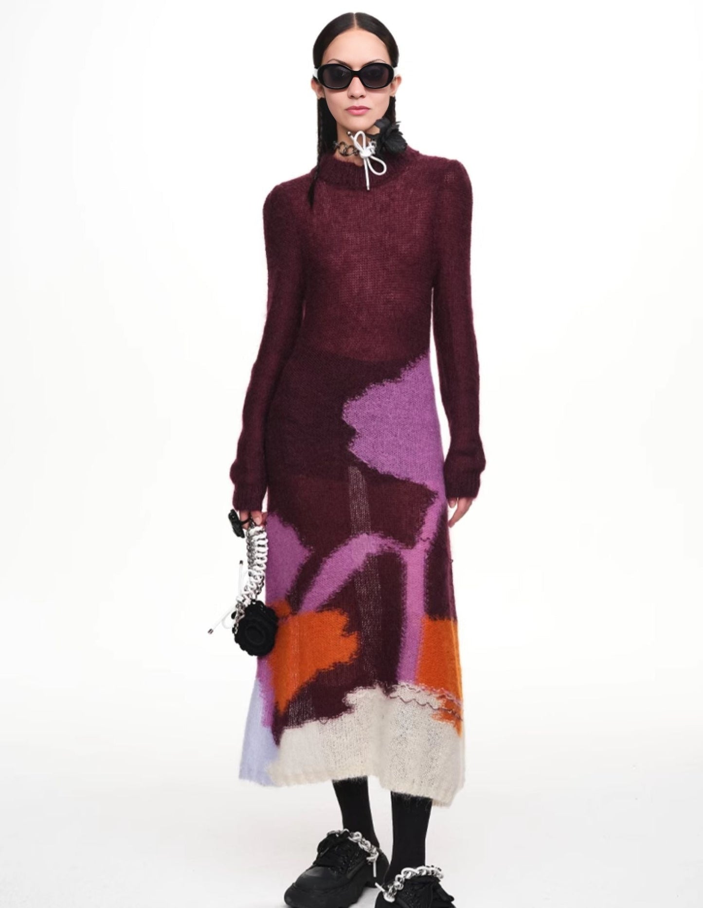 Contrasting Pattern Mohair Knitted Dress | same ANTHEM.