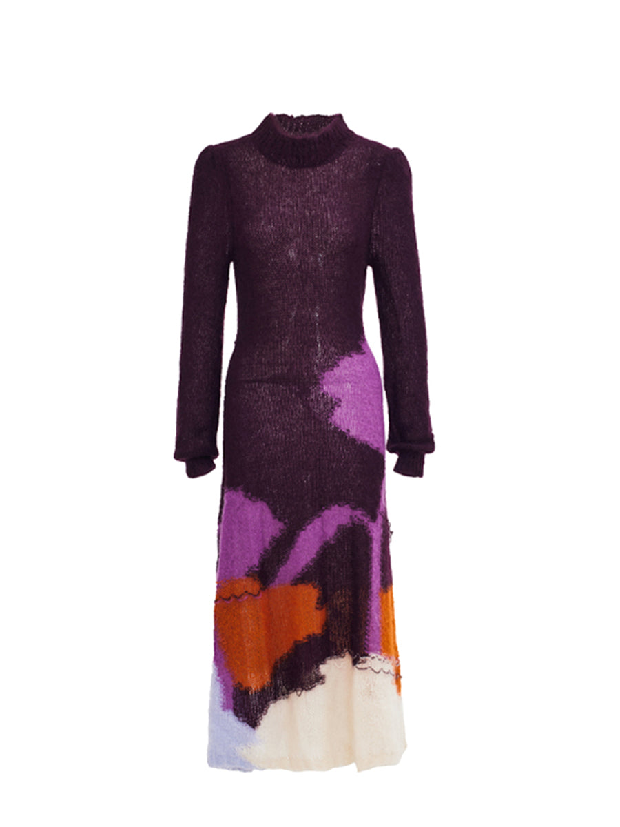 Contrasting Pattern Mohair Knitted Dress | same ANTHEM.