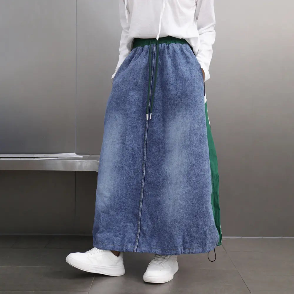 Contrasting Splicing Denim Skirt – Hong Kong Style Loose A-Line | same ANTHEM