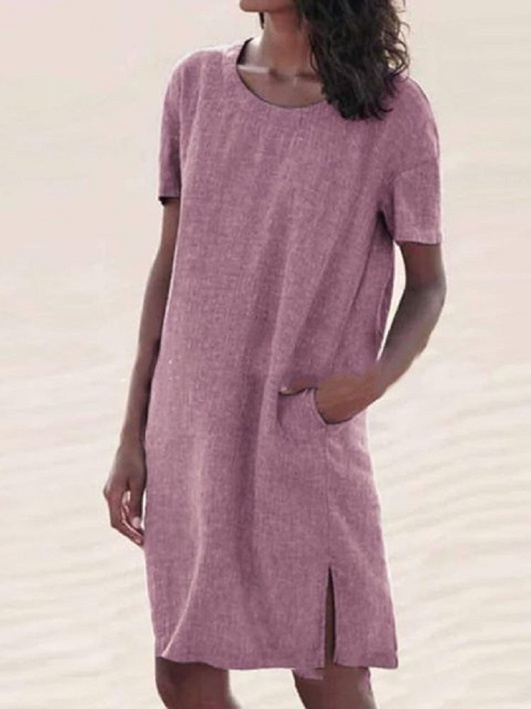 Cotton and Linen Multicolor T-Shirt Dress | Easy Summer Beach Dress | same ANTHEM - Pink / 2XL