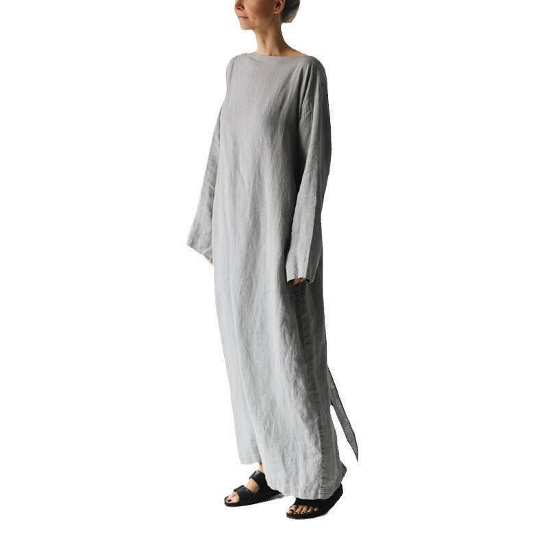 Cotton & Linen Long-Sleeved Lace-Up Dress – Korean Style | same ANTHEM