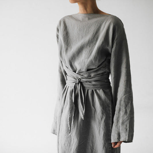 Cotton & Linen Long-Sleeved Lace-Up Dress – Korean Style | same ANTHEM