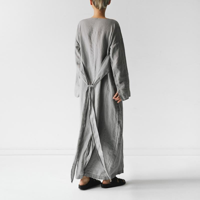 Cotton & Linen Long-Sleeved Lace-Up Dress – Korean Style | same ANTHEM