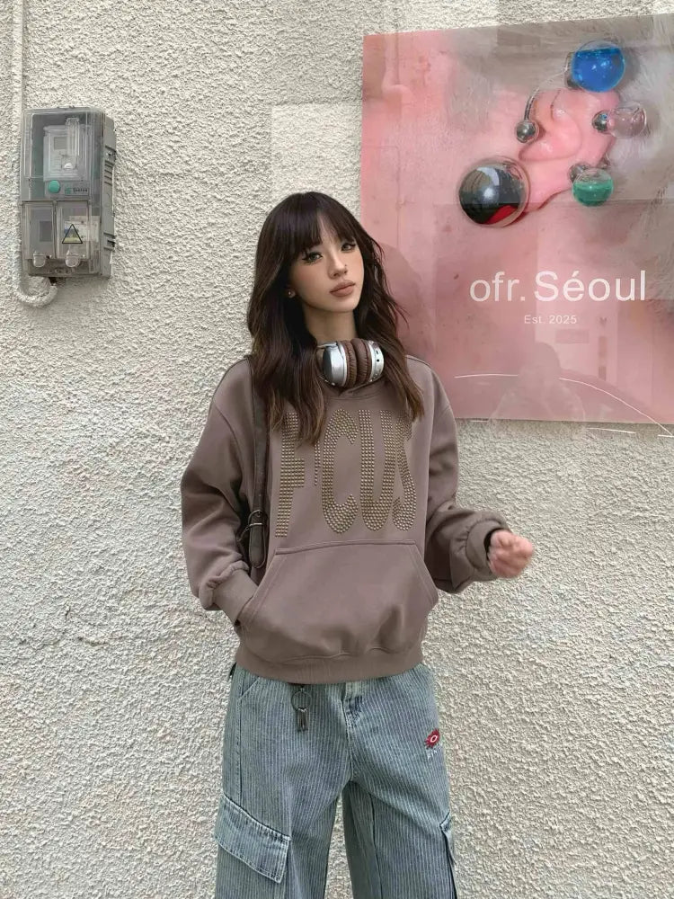 Couple Rhinestone Hoodie - Dreamy Chic Style | same ANTHEM - Khaki / L