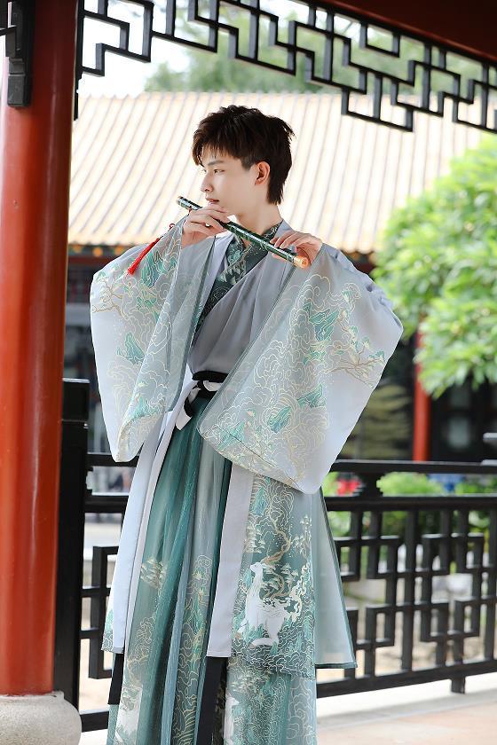 Couples Wei & Jin Style Cross-collar Dress for Lovers | Hanfu Suit | Same Anthem - Navy blue 3piece set / L