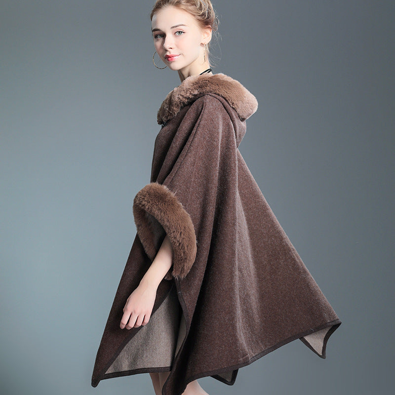 Cozy Woolen Hooded Cardigan Cape | same ANTHEM. - coffee / one size