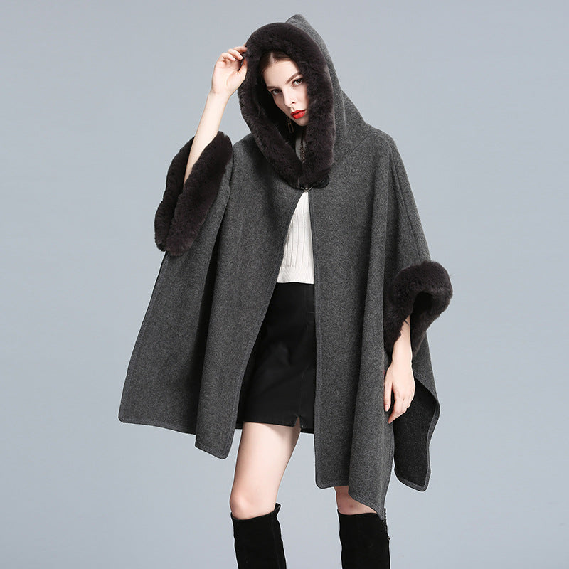 Cozy Woolen Hooded Cardigan Cape | same ANTHEM. - gray / one size