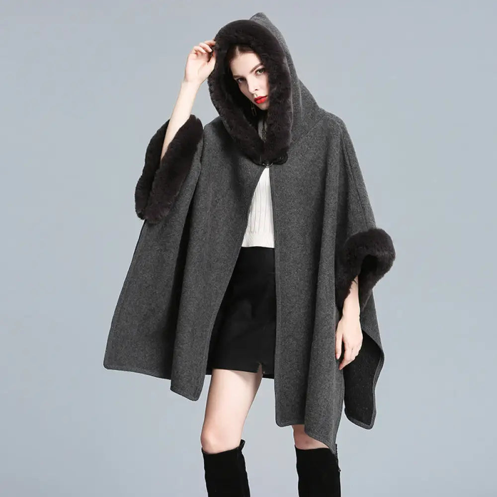 Cozy Woolen Hooded Cardigan Cape | same ANTHEM. - gray / one size