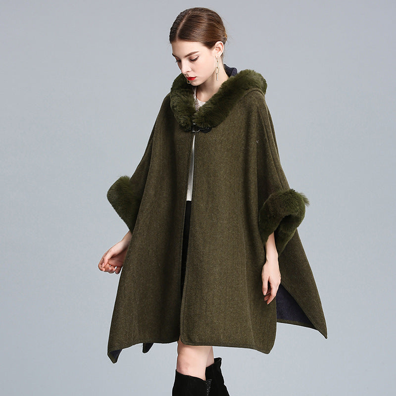 Cozy Woolen Hooded Cardigan Cape | same ANTHEM. - green / one size