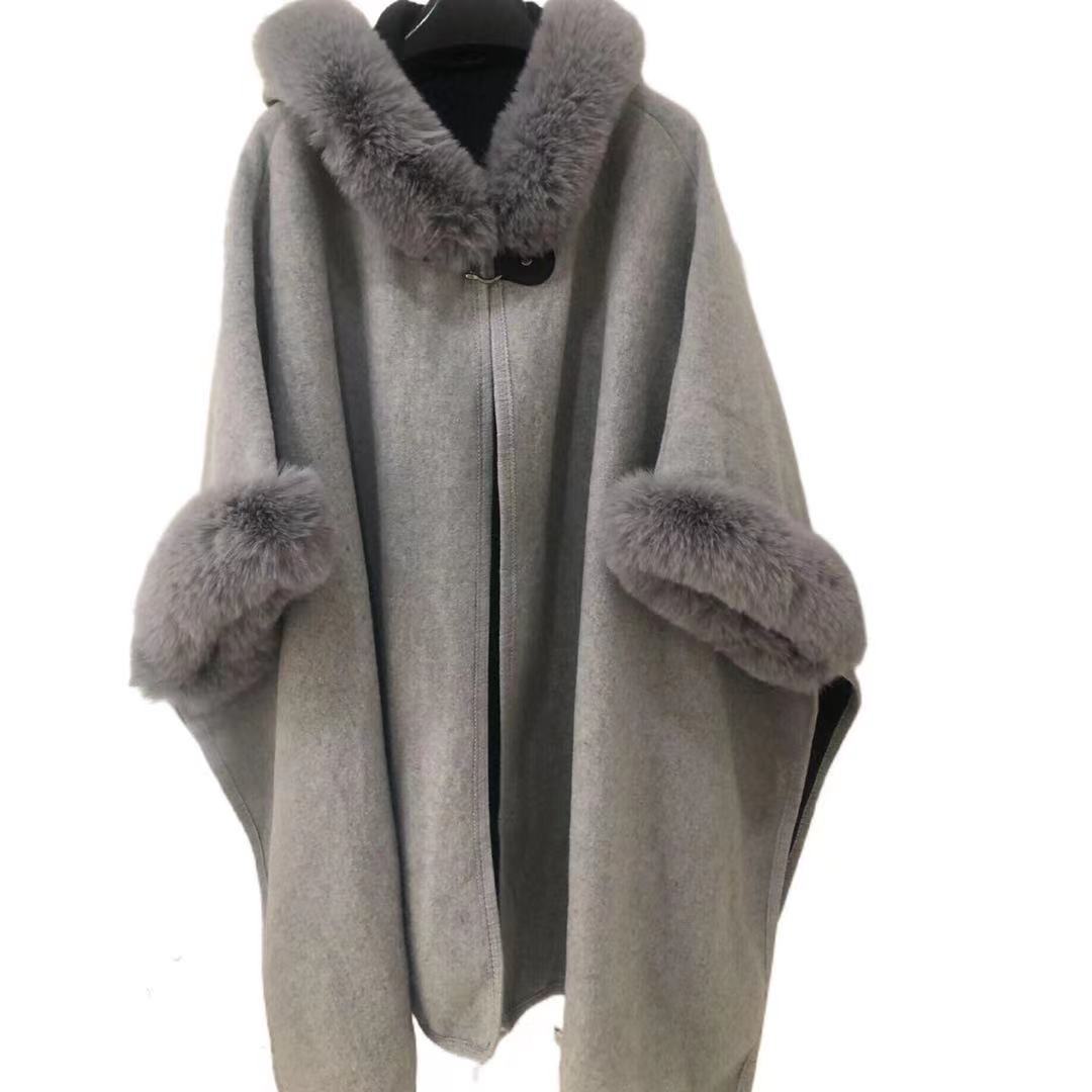 Cozy Woolen Hooded Cardigan Cape | same ANTHEM. - light gray / one size