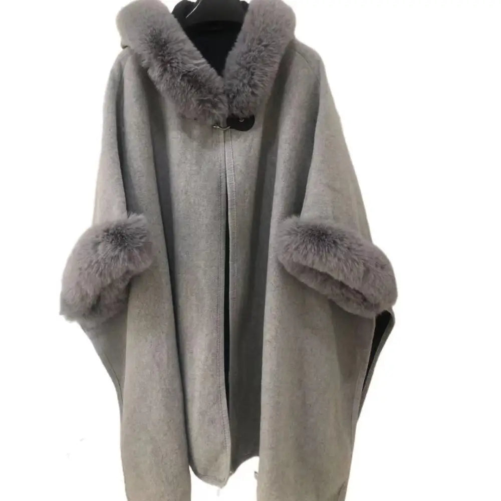 Cozy Woolen Hooded Cardigan Cape | same ANTHEM. - light gray / one size