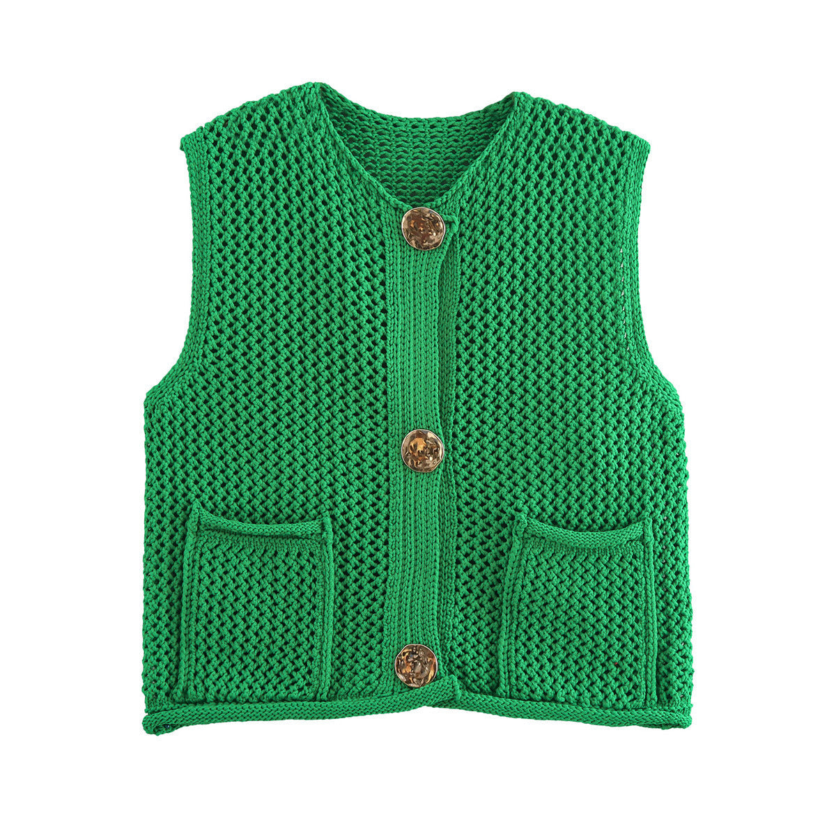 Crochet Hollow Vest – Versatile Round Neck | Soulmate Streetwear by same ANTHEM. - Green / One Size