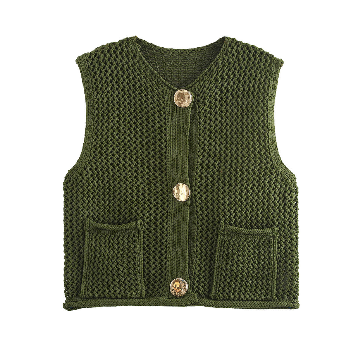 Crochet Hollow Vest – Versatile Round Neck | Soulmate Streetwear by same ANTHEM. - Military Green / One Size
