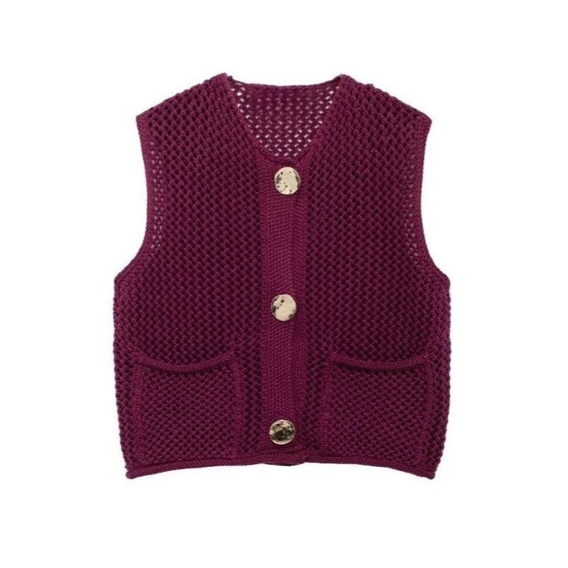 Crochet Hollow Vest – Versatile Round Neck | Soulmate Streetwear by same ANTHEM. - Purple Red / One Size