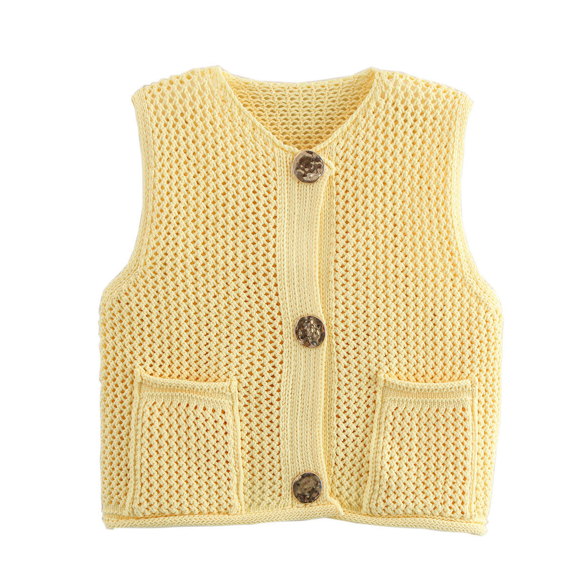 Crochet Hollow Vest – Versatile Round Neck | Soulmate Streetwear by same ANTHEM. - Light Yellow / One Size