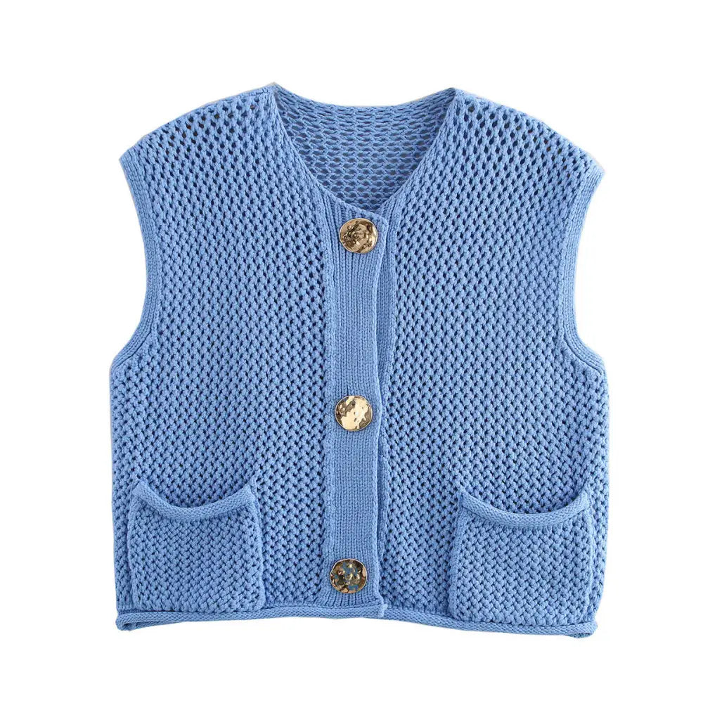 Crochet Hollow Vest – Versatile Round Neck | Soulmate Streetwear by same ANTHEM. - Sapphire Blue / One Size