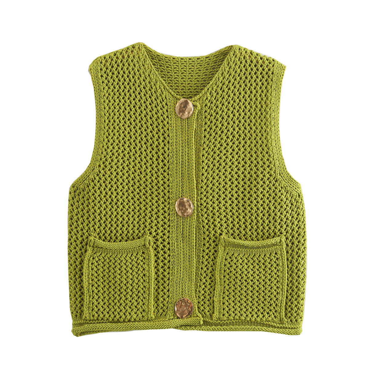Crochet Hollow Vest – Versatile Round Neck | Soulmate Streetwear by same ANTHEM. - Matcha Green / One Size